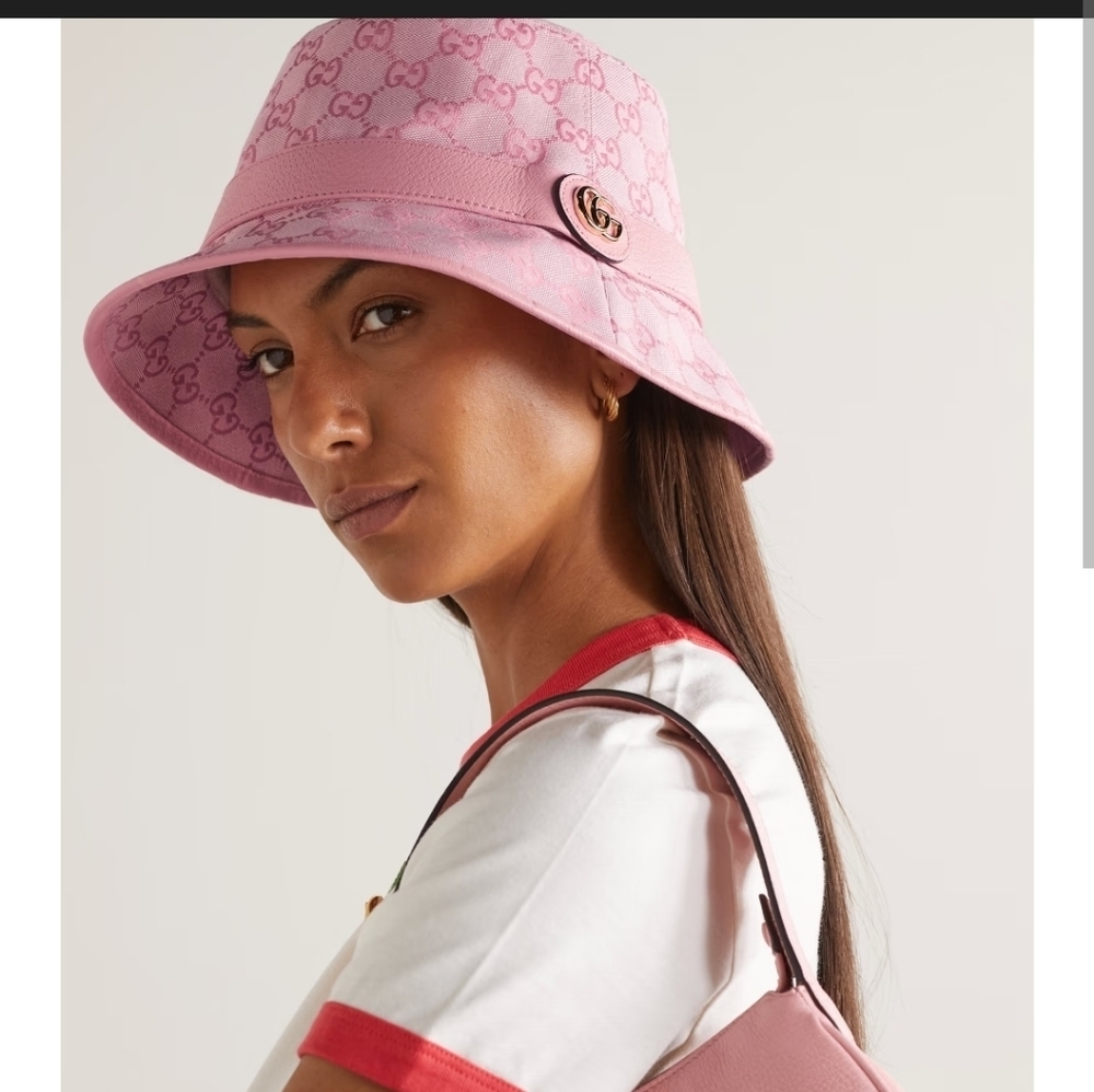 Gucci Adult PINK AND TAN Logo Bucket Hat Sz Medium - Picture 4 of 4